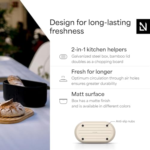 Stainless Steel Bread Box with Cutting Board (Cream Beige)