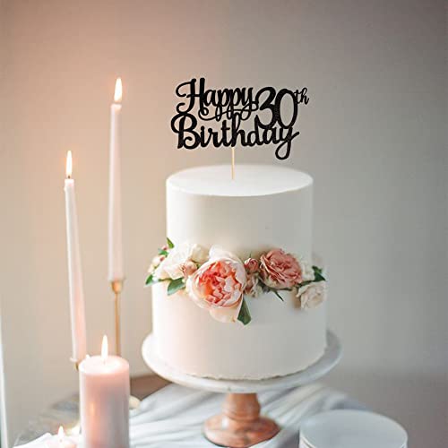 1 PCS Happy 30th Birthday Cake Topper Glitter Cheers to 30 Years Birthday Cake Pick 30 Fabulous Cake Decoration for Happy 30th Birthday Anniversary Party Decorations Supplies Black (Black / 30th)