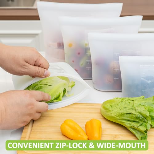 100% Silicone Reusable Storage Bag Quart Size (Translucent | S | 9 Pack)