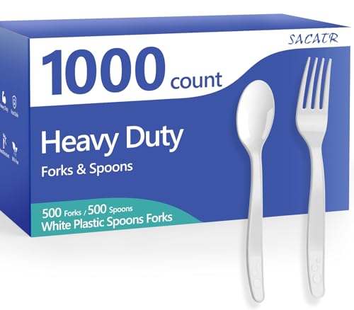 1000 Count White Plastic Silverware Heavy Duty (White)