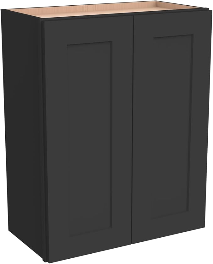 Wall-Mounted Cabinet – Solid Wood Shaker Style Medicine Cabinet with Adjustable Shelves & Soft-Close Doors for Bathroom, Kitchen, and Office Storage (Charcoal Black, 36" W x 12" D x 36" H)