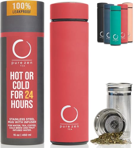 Insulated Tea Infuser Bottle (Coral Red)