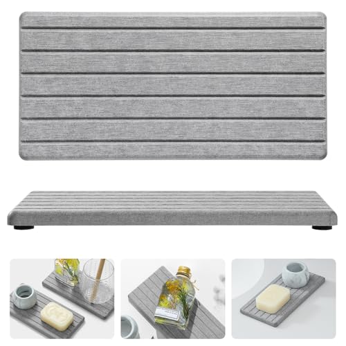 2PCS Instant Dry Diatomite Stone Counter Makeup Tray Organizer (2pcs - 8"x 3.8" - Light Gray)