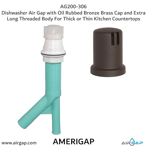 Dishwasher Air Gap with Skirted Oil Rubbed Bronze Brass Cap and Extra Long Threaded Body for Thick or Thin Kitchen Countertops (AG200-306)