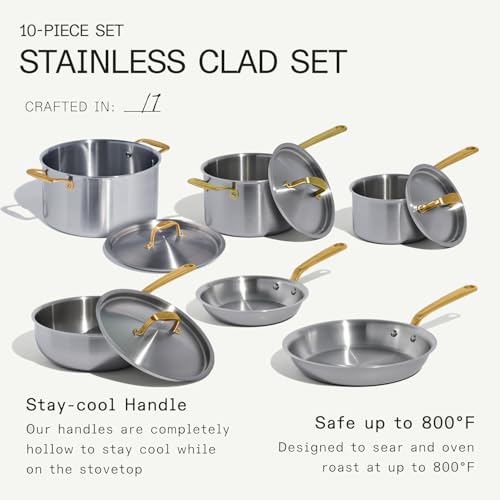 Cookware 10 Piece Stainless Steel Pot and Pan Set (Brass)