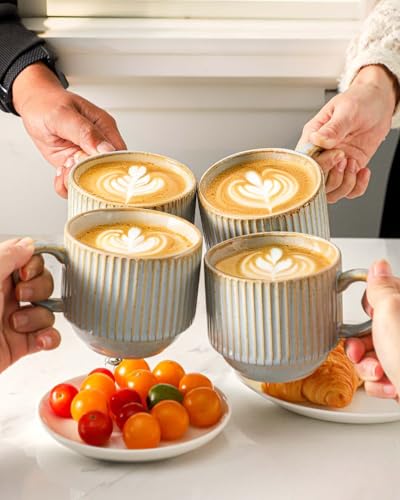 Coffee Mug Ceramic Set of 4 with Stand (Lavender Gray / 15 Ounces)