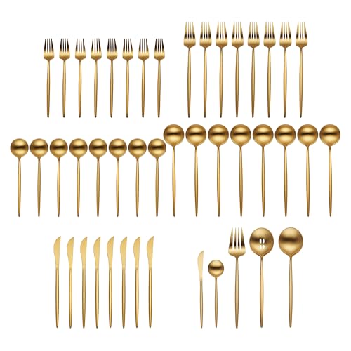 894758 Skandia Zephyr Satin Gold 45 Piece Flatware Set (45-Piece Flatware Set, Gold)