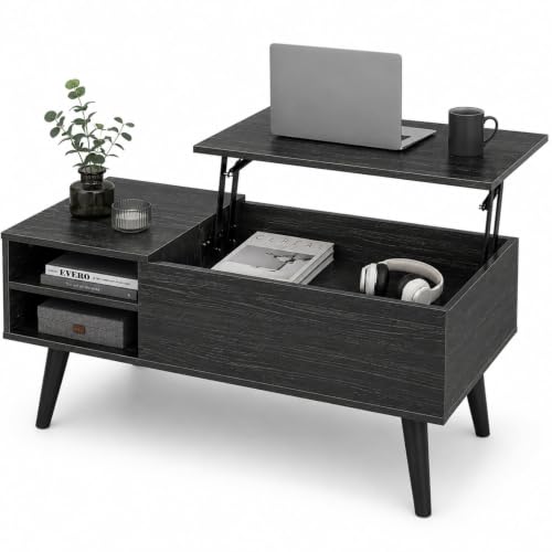 Lift Top Coffee Table with Hidden Storage (Black / 39" with Shelf)