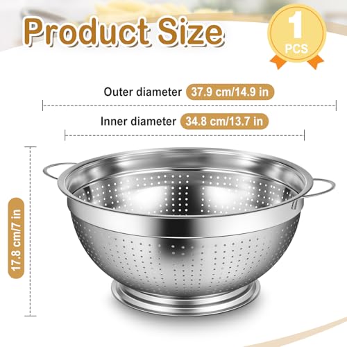 1 Pack 12 Quart Heavy Duty Stainless Steel Colander with Footed Base and Handles Pasta Spaghetti Berry Fruit Vegetable Kitchen Food Strainer Basket (12 Quart)