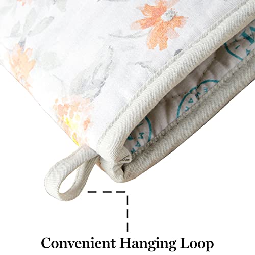 Amber Floral Oven Mitt & Pot Holder Set 2 (Yellow/Coral)