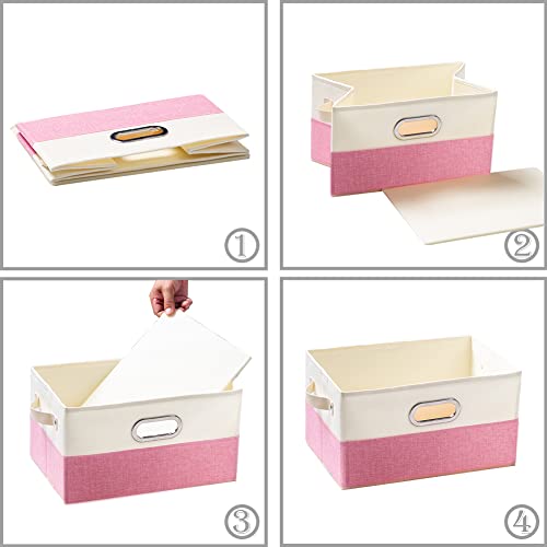 Large Collapsible Storage Baskets for Closet [3 (Pink&Cream / Large(3-Pack))