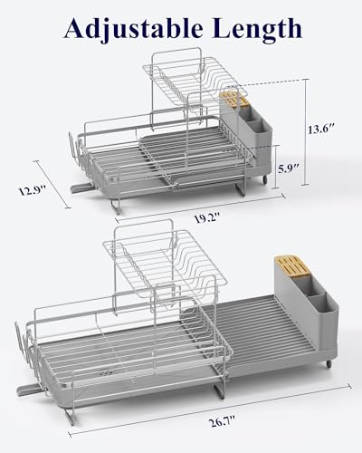 Extendable Dish Drying Rack (2-Tier / Gray)