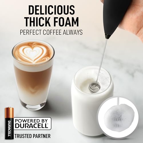 Powerful Milk Frother Wand With Duracell Batteries (Ultimate Black / Double Whisk + Batteries)