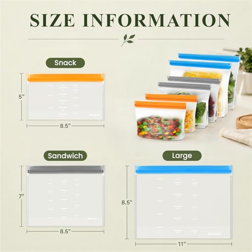 Dishwasher Safe Reusable Storage Bags Stand Up (Multicolor (8 Gallon + 8 Sandwich + 8 Snack ))