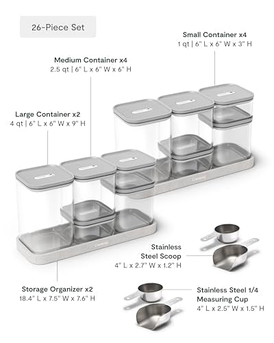 26 Piece Ultimate Airtight Glass Food Storage Containers with Lids (Grey / 26-Piece Set)