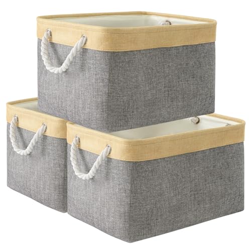 Storage Basket for Organizing (Gold&Grey / 3PCS/Large Cube - 16L×12W×12H)