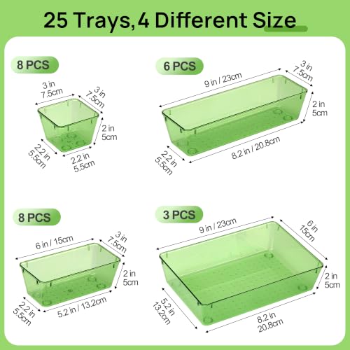 25 Pack Plastic Drawer Organizers with Non (Clear Green)