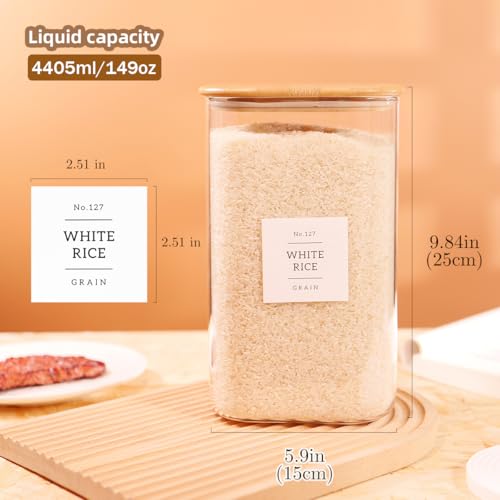 2 Pack Square Glass Flour and Sugar Containers with 132 Kitchen Pantry Labels (2 Count)