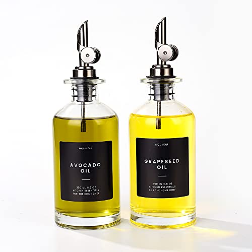 Oil and Vinegar Dispenser with Metal Pour Spout (350ml, Set of 2 Bottles / Black)