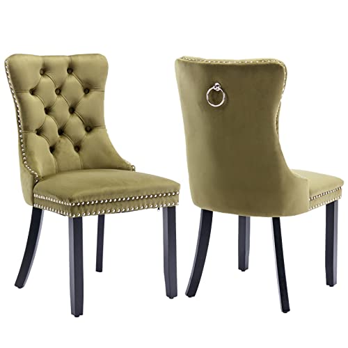 Olive Green Velvet Dining Chairs Set of 2 (Olive Green)