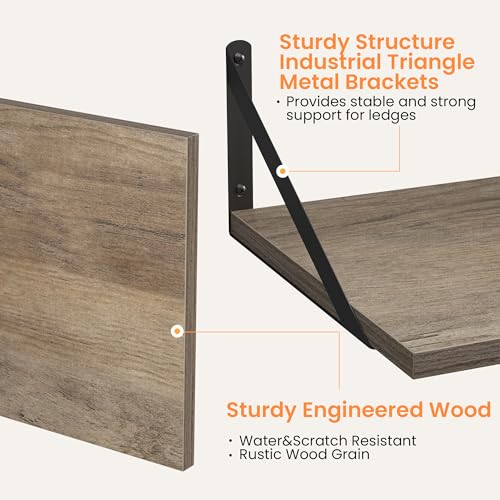 16W x 12D Deep Floating Shelves Set of 2 Grey (Grey With Black Metal Bracket / 16wx12dx5.8h)