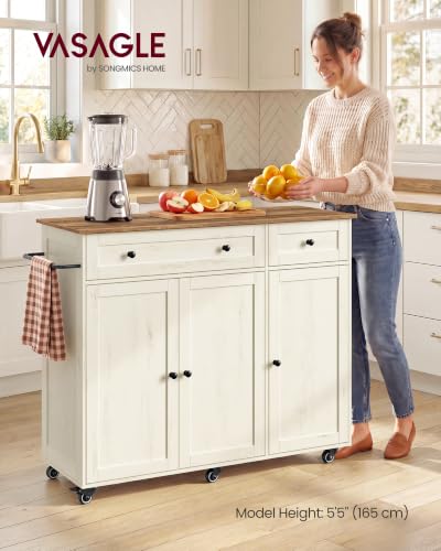 Mobile Kitchen Wooden Island Cart with Storage for Dining Room (Rustic White + Honey Brown / 15.8"D x 42.1"W x 35.1"H)