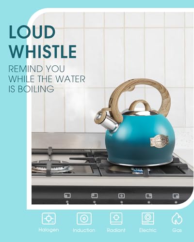 2.1 Qt Whistling Tea Kettle for Stovetop with Heat (Dark Blue)