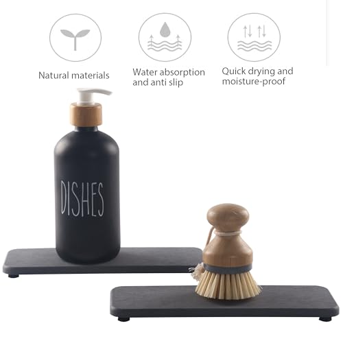 2Pcs Stone Soap Trays Water Absorbing Diatomite Coaster (Dark Gray / 9.0" x 3.5")