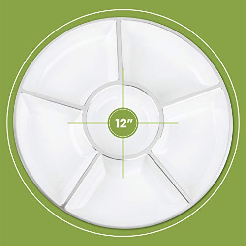 6 Sectional Round Plastic Serving Tray (White & Silver)