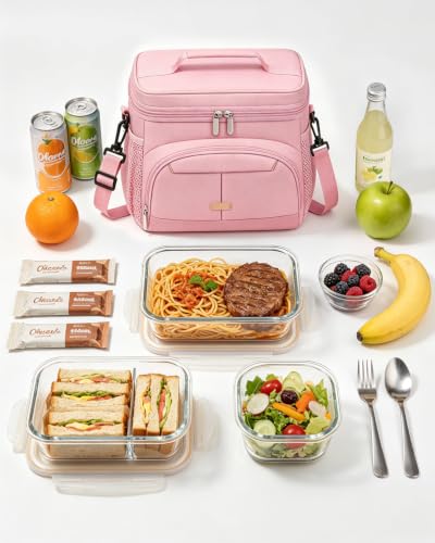 Lunch Box for Men Women Insulated Lunch Tote Cooler Bag Lunchbox (Pink / Large)