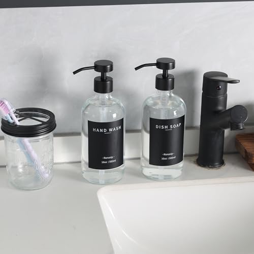 Set of 5 Kitchen Soap Dispenser Set 16 Oz Glass Hand Dish Soap Dispenser with Stainless Steel Pump (Transparency)