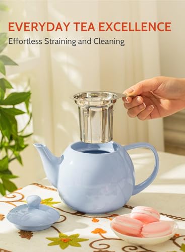 Teapot Porcelain Tea Pot with Stainless Steel Infuser (Lilac / 27oz (with infuser))