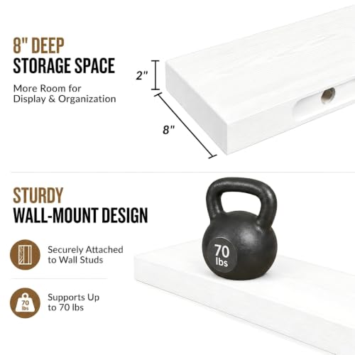 60 inch White Floating Shelves for Wall 8 (White / 60'' x 8''x 2''(set of 2）)