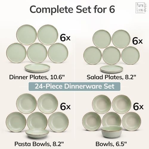 24 Piece Stoneware Dinnerware Set for 6 (Rustic / Green / Set for 6 (24pcs))