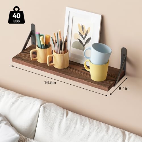 16.5in Floating Shelves for Wall (Dark Carbonized Pine / 16.5 x 6.1 x 0.59 inches)