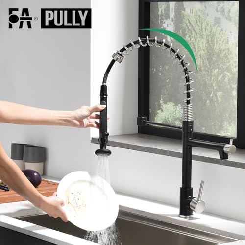 Pull Down Kitchen Faucet with Sprayer Commercial (Black&Nickel)