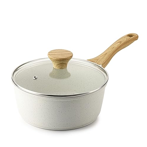 2QT Ceramic Nonstick Saucepan with Lid (White Ceramic / 2 Quarts)
