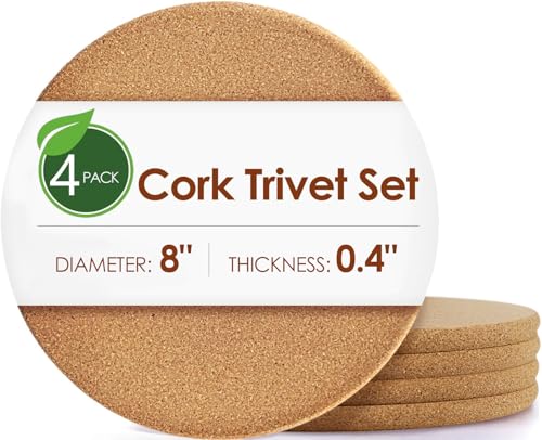 Cork Hot Pads for Kitchen (01-8 Inch 4pcs Round)