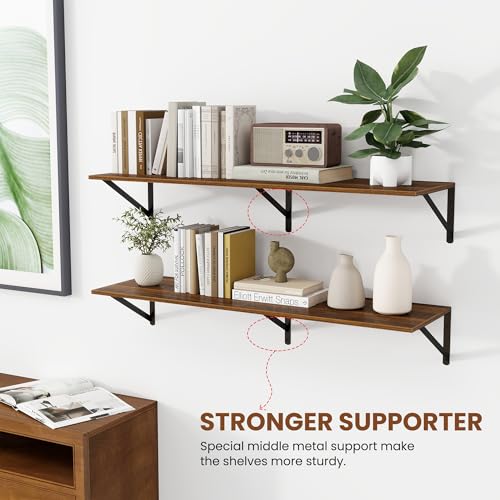 40W x 12D Deep Floating Shelves Set of 2 Walnut (Walnut With Black Metal Bracket / 40Wx12Dx5.8H)