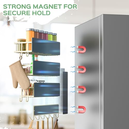 5 Pack Multifunctional Magnetic Shelves for Refrigerator Spice Rack & Washing Machine Organize (Flat style, Cream)