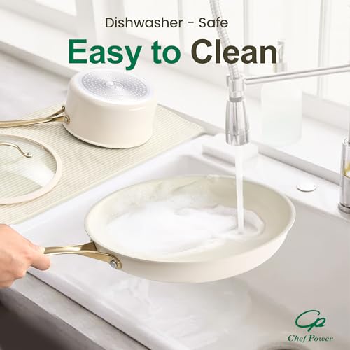 Ceramic Cookware Sets (Cream White / 15Pcs Set)