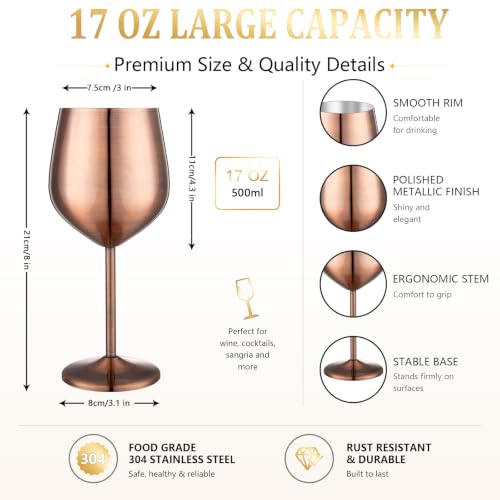 Unbreakable Stainless Steel Wine Glasses Set of 2 (Mirror Red Copper / Set of 2)