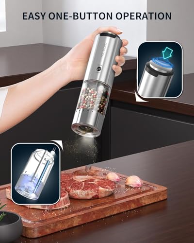Electric Pepper Grinder Stainless Steel Rechargeable Pepper Mill with Variable Grinding Speed (2-Speed Rechargeable)