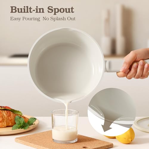 Ceramic Pots and Pans Set Nonstick (Cream White / L)