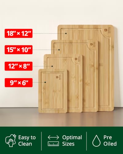 Wooden Cutting Boards for Kitchen Meal Prep & Serving (4-Piece / Natural)