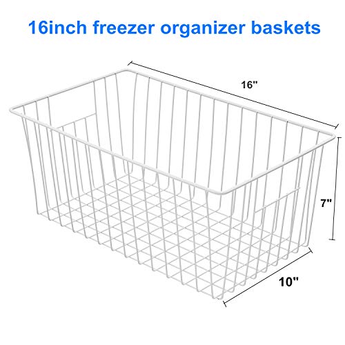 16inch Freezer Wire Storage Organizer Baskets (White)