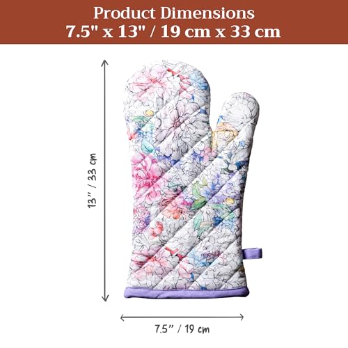 Maison d'Hermine Oven Gloves 100% Cotton Oven Mitt (044 - Floral Love / 7.5" x 13" (Oven Mitt))