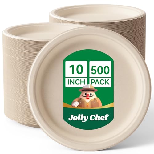 Compostable Heavy Duty Plates 𝟭𝟬 𝗜𝗻𝗰𝗵 [𝟱𝟬𝟬 𝗣𝗮𝗰𝗸] Eco (500 Count (Pack of 1) / Brown)