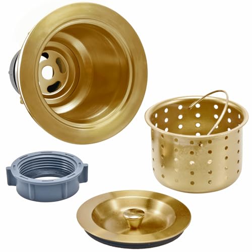 3-1/2 Inch Brass Sink Drain, Durable Stainless Steel Brass Kitchen Sink Drain Assembly Kit with Sink Strainer Waste Basket/Strainer Assembly/Sealing Lid for Standard Kitchen Sink