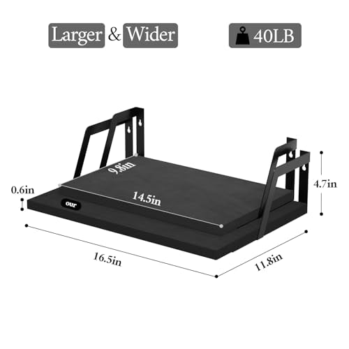 Floating Shelves Wall Mounted Set of 2 Rustic Wood Shelves with Large Capacity (Black)